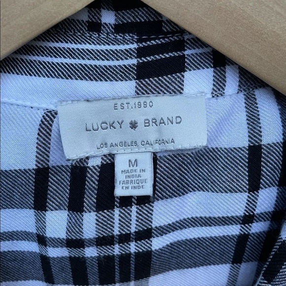 Lucky Brand Womens Plaid Button Up Shirt size M Black White Button Up Back - Picture 3 of 7